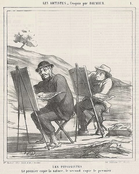 Les paysagistes. Le premier copie la nature, 19th century. Creator: Honore Daumier
