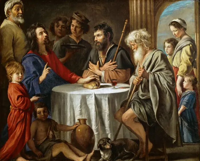 Framed Print : Les pèlerins d'Emmaus (The Supper at Emmaus), c. 1645. Creator: Le Nain, Antoine (1588-1648) Framed Print : Les pèlerins d'Emmaus (The Supper at Emmaus), c. 1645. Creator: Le Nain, Antoine (1588-1648)
