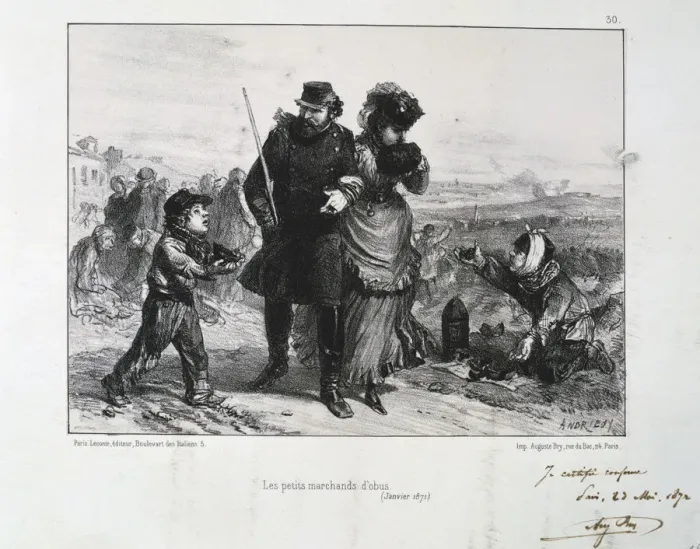 Framed Print : Les Petits Marchands d Obus, Siege of Paris, Franco-Prussian War, January 1871 (1872). Artist: Auguste Bry
