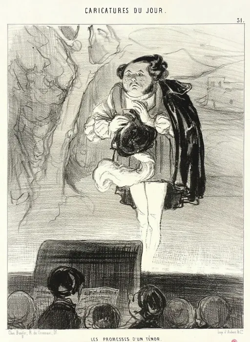 Framed Print : Les Promesses d'un ténor, 1842. Creator: Honore Daumier Framed Print : Les Promesses d'un ténor, 1842. Creator: Honore Daumier