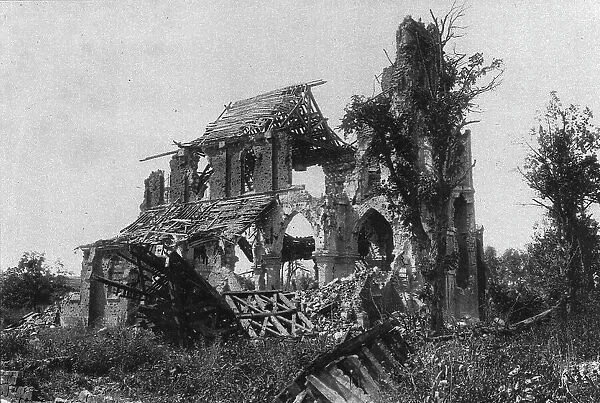 Les ruines reconquises: eglises de villages, dans la Somme; l'eglise de Frise, 1916. Creator: Unknown