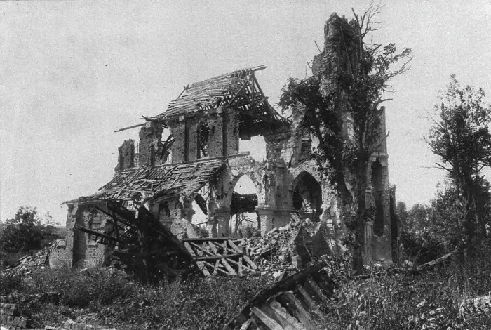 Framed Print : Les ruines reconquises: eglises de villages, dans la Somme; l'eglise de Frise, 1916. Creator: Unknown Framed Print : Les ruines reconquises: eglises de villages, dans la Somme; l'eglise de Frise, 1916. Creator: Unknown