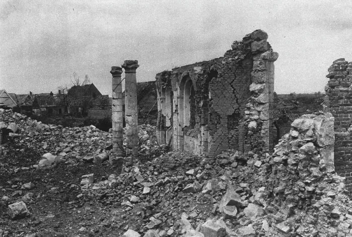 Framed Print : Les ruines reconquises: eglises de villages, dans la Somme; l'eglise d'Herbecourt, 1916. Creator: Unknown Framed Print : Les ruines reconquises: eglises de villages, dans la Somme; l'eglise d'Herbecourt, 1916. Creator: Unknown