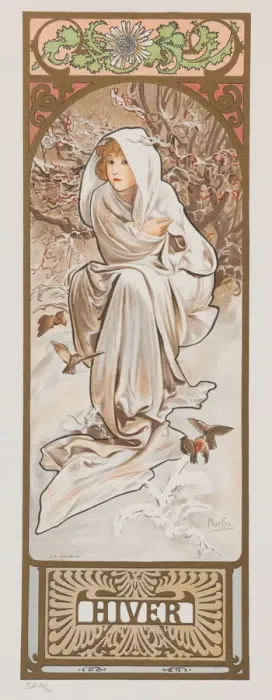 Framed Print : Les Saisons. Hiver, 1897. Creator: Mucha, Alfons Marie (1860-1939)