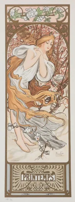 Framed Print : Les Saisons. Printemps, 1897. Creator: Mucha, Alfons Marie (1860-1939) Framed Print : Les Saisons. Printemps, 1897. Creator: Mucha, Alfons Marie (1860-1939)