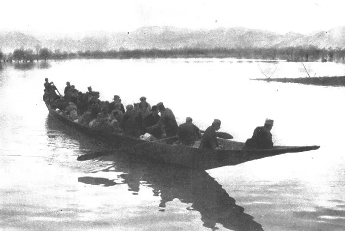 Framed Print : Les Serbes a Scutari d'Albanie; deputes de la Skoupchtina traversant le lac de Scutari. 1916. Creator: Samson Tchernoff Framed Print : Les Serbes a Scutari d'Albanie; deputes de la Skoupchtina traversant le lac de Scutari. 1916. Creator: Samson Tchernoff