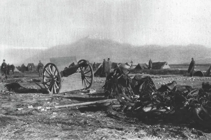 Framed Print : Les Serbes a Scutari d'Albanie; un des canons de l'artillerie serbe qui ont pu etre sauves... 1916 Creator: Samson Tchernoff Framed Print : Les Serbes a Scutari d'Albanie; un des canons de l'artillerie serbe qui ont pu etre sauves... 1916 Creator: Samson Tchernoff