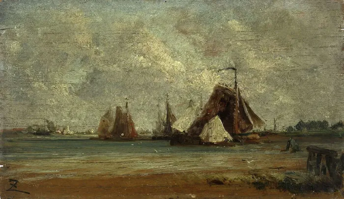 Framed Print : Les sloops de pêche, c.1852. Creator: Felix Francois Georges Philibert Ziem Framed Print : Les sloops de pêche, c.1852. Creator: Felix Francois Georges Philibert Ziem