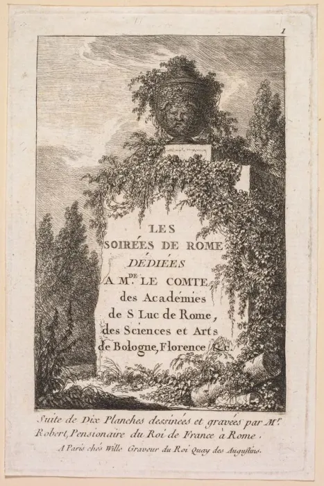 Framed Print : Les Soirees de Rome: Title Page, 1763-1764. Creator: Hubert Robert (French, 1733-1808) Framed Print : Les Soirees de Rome: Title Page, 1763-1764. Creator: Hubert Robert (French, 1733-1808)
