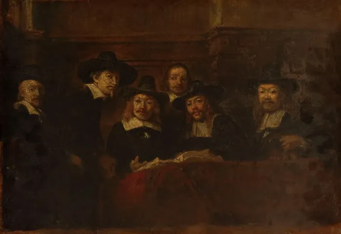 Framed Print : Les syndics des drapiers, copie d'après Rembrandt, c.1853. Creator: Felix Francois Georges Philibert Ziem Framed Print : Les syndics des drapiers, copie d'après Rembrandt, c.1853. Creator: Felix Francois Georges Philibert Ziem
