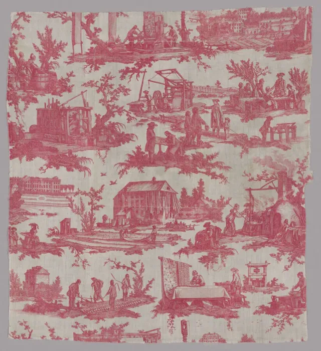 Framed Print : Les Travaux de la Manufacture (The Activities of the Factory) (Furnishing Fabric), France, 1783 / 84. Creator: Oberkampf Manufactory Framed Print : Les Travaux de la Manufacture (The Activities of the Factory) (Furnishing Fabric), France, 1783 / 84. Creator: Oberkampf Manufactory