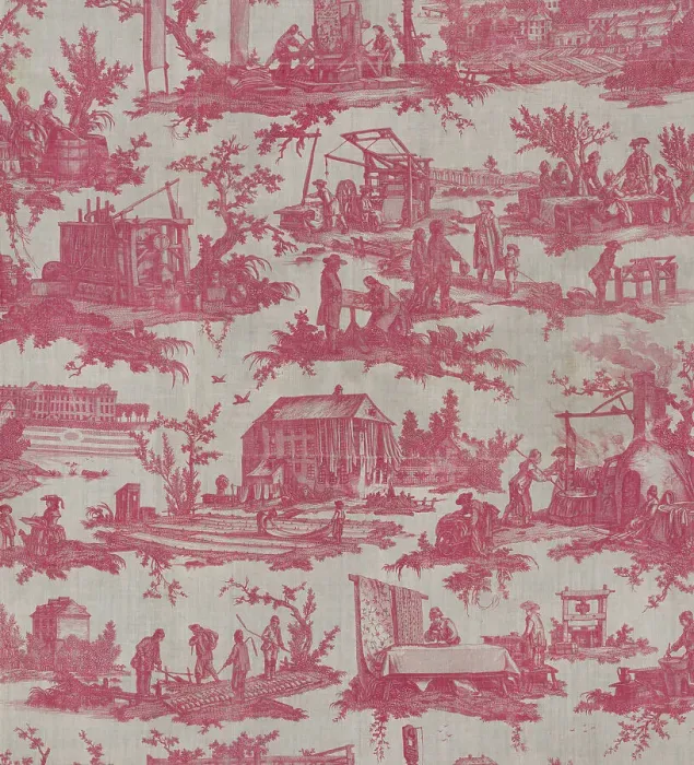 Framed Print : Les Travaux de la Manufacture (The Activities of the Factory) (Furnishing Fabric), France, 1783 / 84. Creator: Oberkampf Manufactory Framed Print : Les Travaux de la Manufacture (The Activities of the Factory) (Furnishing Fabric), France, 1783 / 84. Creator: Oberkampf Manufactory