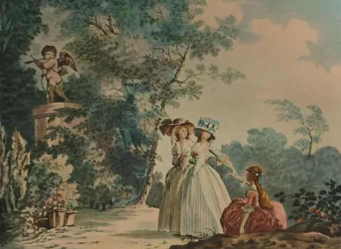 Framed Print : Les Trois Soeurs Au Parc De Saint-Cloud, (Three Sisters in Parc Saint-Cloud), c1790, (1913). Artist: Jean-Baptiste Chapuy Framed Print : Les Trois Soeurs Au Parc De Saint-Cloud, (Three Sisters in Parc Saint-Cloud), c1790, (1913). Artist: Jean-Baptiste Chapuy