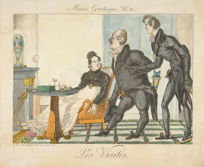 Framed Print : Les Visites, Musee Grotesque, No. 21, early 19th century. Creator: Unknown Framed Print : Les Visites, Musee Grotesque, No. 21, early 19th century. Creator: Unknown