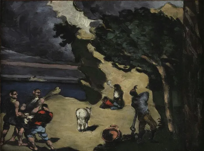 Framed Print : Les voleurs et l'âne (The Thieves and the Donkey), 1869-1870. Creator: Cézanne, Paul (1839-1906) Framed Print : Les voleurs et l'âne (The Thieves and the Donkey), 1869-1870. Creator: Cézanne, Paul (1839-1906)