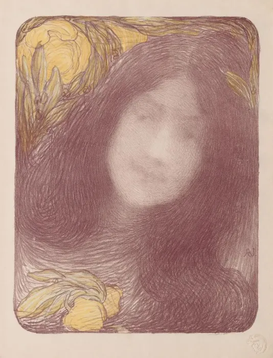 Framed Print : LEstampe moderne: Under the Flowers, c. 1893. Creator: Edmond Francois Aman-Jean (French Framed Print : LEstampe moderne: Under the Flowers, c. 1893. Creator: Edmond Francois Aman-Jean (French