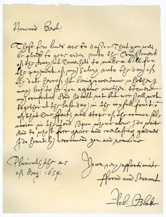 Framed Print : Letter from Admiral Robert Blake to the Commissioners of the Admiralty, 25th August 1654. Artist: Robert Blake Framed Print : Letter from Admiral Robert Blake to the Commissioners of the Admiralty, 25th August 1654. Artist: Robert Blake