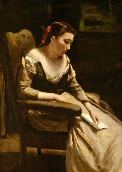 Framed Print : The Letter, ca. 1865. Creator: Jean-Baptiste-Camille Corot Framed Print : The Letter, ca. 1865. Creator: Jean-Baptiste-Camille Corot