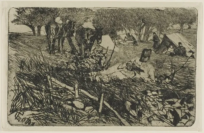 Framed Print : The Letter at Camp, c.1893. Creator: Giovanni Fattori Framed Print : The Letter at Camp, c.1893. Creator: Giovanni Fattori