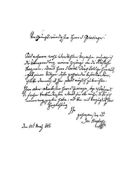 Letter by Francis Joseph Haydn to Herr von Griesinger, 1803 (1865). Artist: Frederick George Netherclift