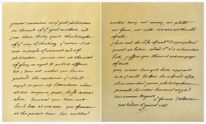 Framed Print : Letter from Francois Marie Arouet de Voltaire to George Keat, 16th January 1760. Artist: Voltaire Framed Print : Letter from Francois Marie Arouet de Voltaire to George Keat, 16th January 1760. Artist: Voltaire