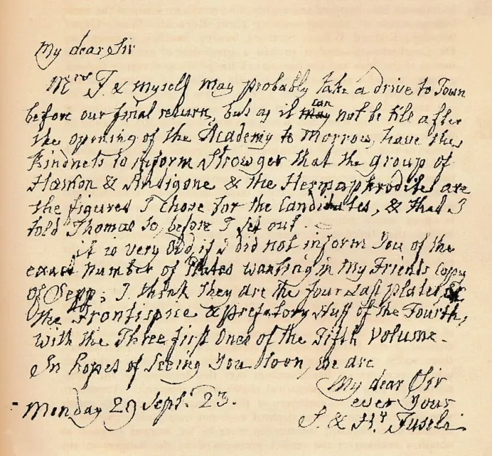 Framed Print : A letter from Henry Fuseli, 29 September 1823 (1904). Artist: Henry Fuseli