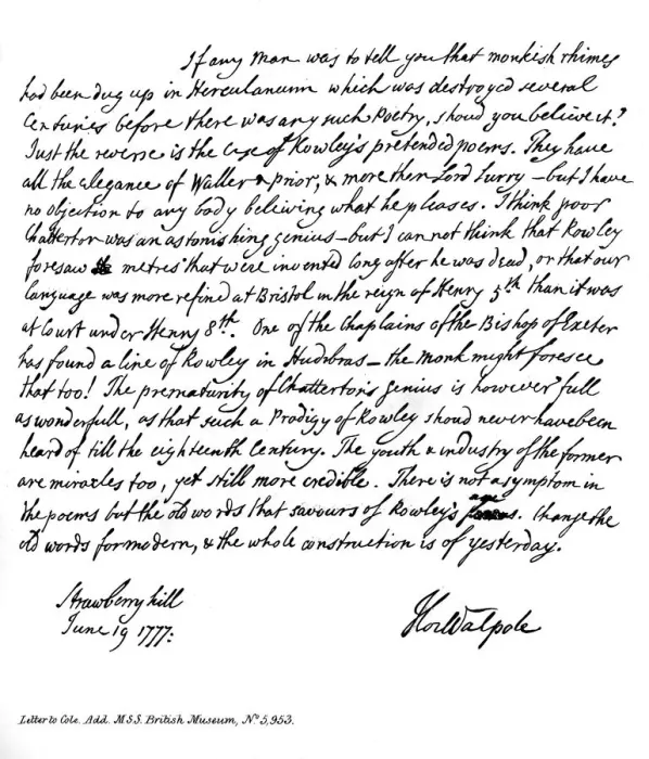 Framed Print : Part of a letter from Horace Walpole to the Reverend Mr Cole, 1777, (1840). Artist: Horace Walpole Framed Print : Part of a letter from Horace Walpole to the Reverend Mr Cole, 1777, (1840). Artist: Horace Walpole