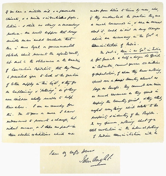 Letter from John Bright to Colonel Rathbone, 23rd January 1861. Artist: John Bright