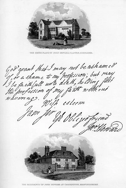 A letter by John Howard, and a view of his residence at Cardington, mid-late 18th century, (1840). Artist: John Howard
