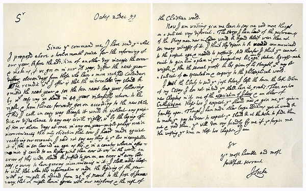 Letter from John Locke to Hans Sloane, 2nd December 1699.Artist: John Locke