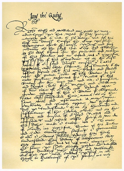 Letter from Lady Jane Grey to William Parr, 10th July 1553.Artist: Lady Jane Grey