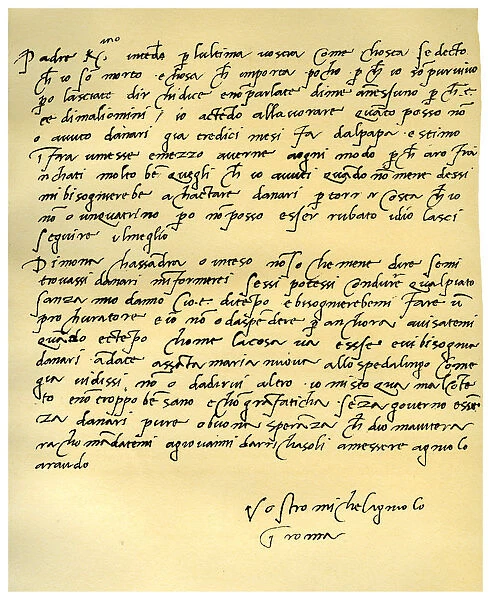 Letter from Michelangelo Buonarroti to his father, June 1508. Artist: Michelangelo Buonarroti