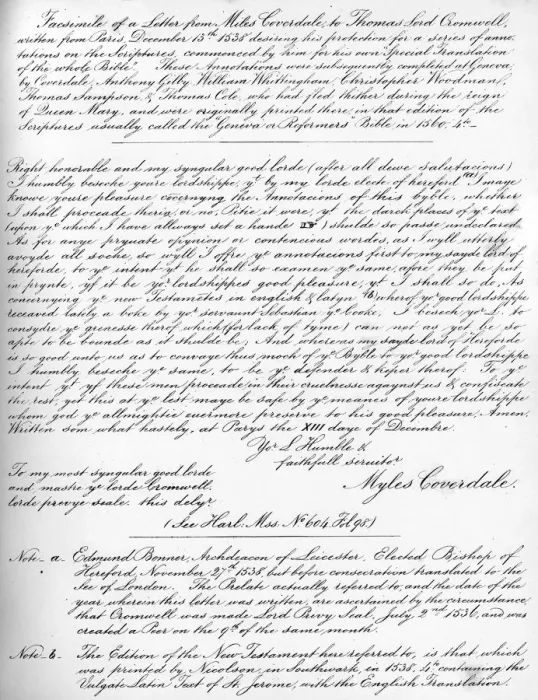 Framed Print : A letter from Miles Coverdale, Bishop of Exeter, to Thomas Lord Cromwell, 1538, (1840). Artist: Miles Coverdale Framed Print : A letter from Miles Coverdale, Bishop of Exeter, to Thomas Lord Cromwell, 1538, (1840). Artist: Miles Coverdale
