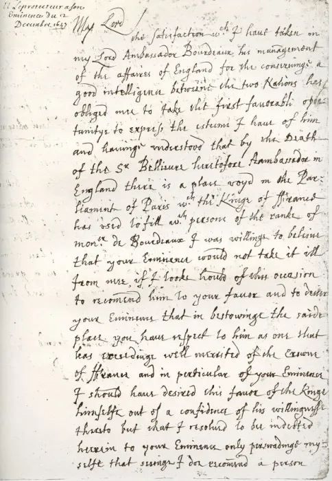 Framed Print : A letter by Oliver Cromwell to Cardinal Mazarin, 4 December 1657, (1899) Framed Print : A letter by Oliver Cromwell to Cardinal Mazarin, 4 December 1657, (1899)