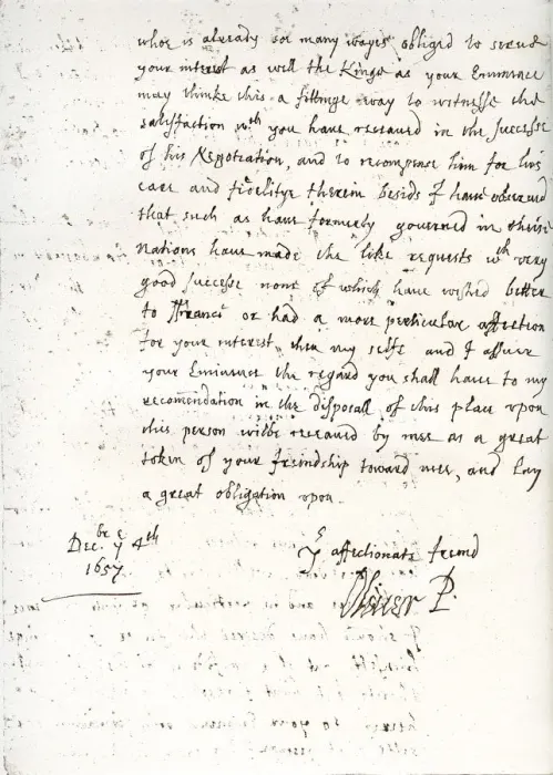 Framed Print : A letter by Oliver Cromwell to Cardinal Mazarin, 4 December 1657, (1899) Framed Print : A letter by Oliver Cromwell to Cardinal Mazarin, 4 December 1657, (1899)