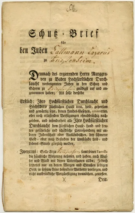Framed Print : Letter of Protection for Callmann Lazarus from Friesenheim in Baden, 1777 Framed Print : Letter of Protection for Callmann Lazarus from Friesenheim in Baden, 1777