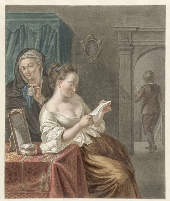 Framed Print : The letter reader, 1795. Creator: Abraham Delfos Framed Print : The letter reader, 1795. Creator: Abraham Delfos