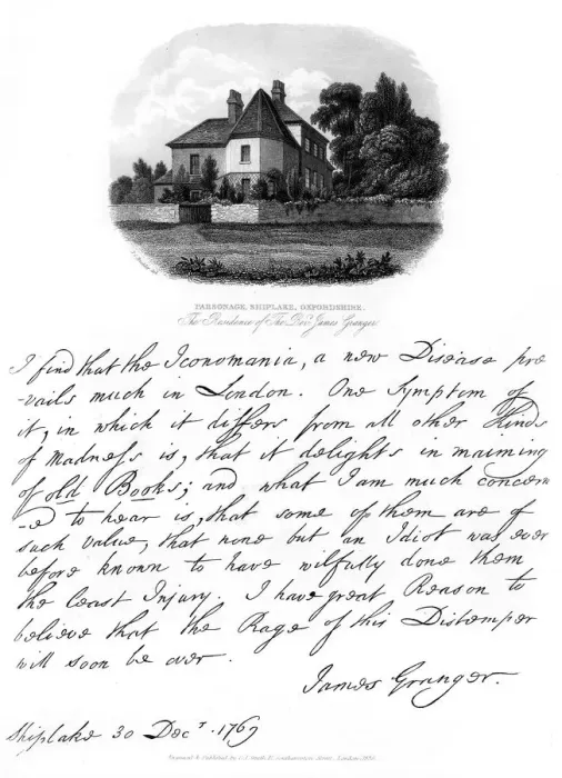 Framed Print : A letter from Reverend James Granger, and a view of his residence at Shiplake, 1769, (1840). Artist: James Granger Framed Print : A letter from Reverend James Granger, and a view of his residence at Shiplake, 1769, (1840). Artist: James Granger