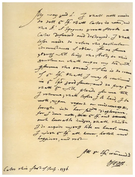 Framed Print : Letter from Robert Devereux, Earl of Essex, to William Cecil, 1st July 1596. Artist: Robert Devereux, 2nd Earl of Essex Framed Print : Letter from Robert Devereux, Earl of Essex, to William Cecil, 1st July 1596. Artist: Robert Devereux, 2nd Earl of Essex