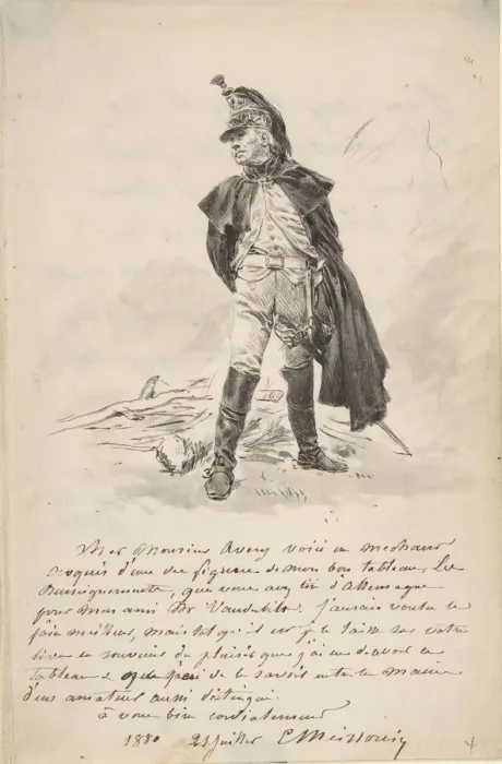 Framed Print : Letter to Samuel P. Avery with a drawing of a military figure, 1880 Framed Print : Letter to Samuel P. Avery with a drawing of a military figure, 1880