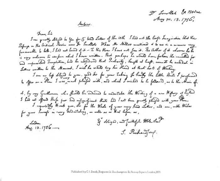 Framed Print : A letter from Samuel Richardson to Dr Smollett, 1756, (1840). Artist: Samuel Richardson Framed Print : A letter from Samuel Richardson to Dr Smollett, 1756, (1840). Artist: Samuel Richardson