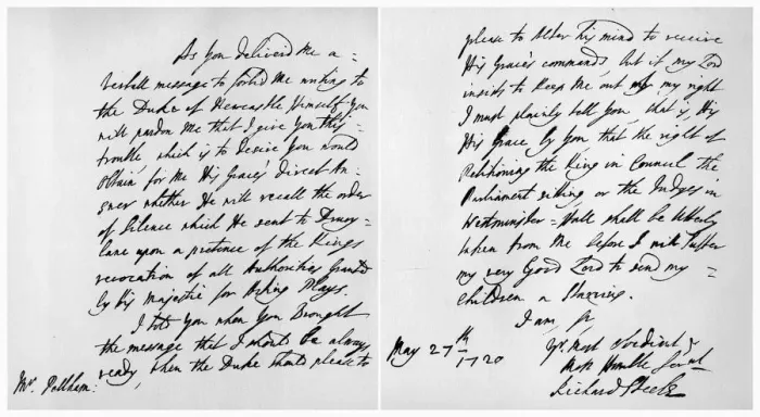 Framed Print : Letter from Sir Richard Steele to Henry Pelham, 27th May 1720. Artist: Richard Steele