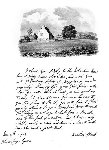 A letter from Sir Richard Steele, and a view of his cottage at Haverstock Hill, 1713, (1840). Artist: Richard Steele