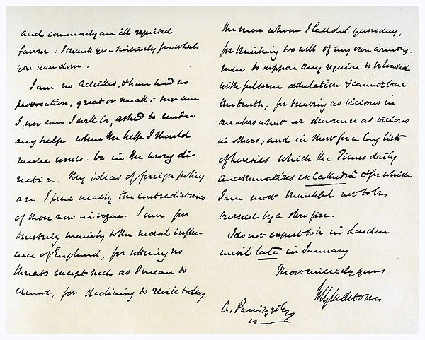 Letter from William Ewart Gladstone to Anthony Panizzi, 29th November 1856. Artist: William Ewart Gladstone