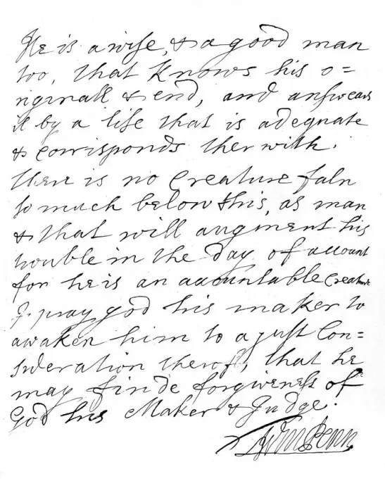 Framed Print : A letter from William Penn of Pennsylania, late 17th-early 18th century, (1840). Artist: William Penn Framed Print : A letter from William Penn of Pennsylania, late 17th-early 18th century, (1840). Artist: William Penn