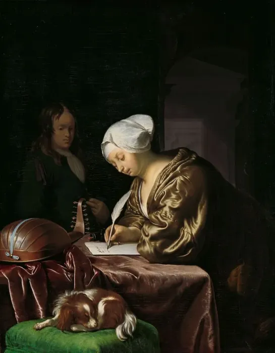 Framed Print : The Letter Writer, 1680. Creator: Frans van Mieris I Framed Print : The Letter Writer, 1680. Creator: Frans van Mieris I
