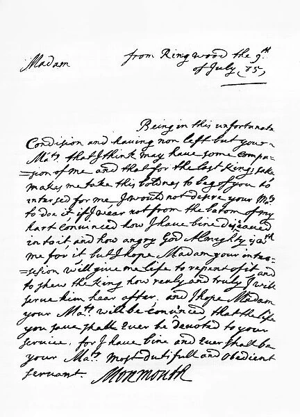 A letter written by James Crofts, 1st Duke of Monmouth, begging for his life, July 1685