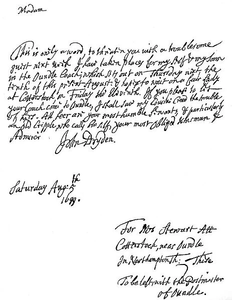 A letter written by John Dryden (1631-12700), English poet, 1699 (1840)