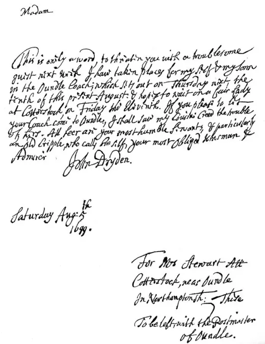 Framed Print : A letter written by John Dryden (1631-12700), English poet, 1699 (1840) Framed Print : A letter written by John Dryden (1631-12700), English poet, 1699 (1840)