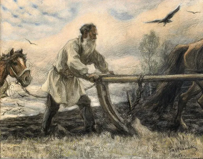 Framed Print : Lev Tolstoy at the Plough, 1903. Artist: Pasternak, Leonid Osipovich (1862-1945) Framed Print : Lev Tolstoy at the Plough, 1903. Artist: Pasternak, Leonid Osipovich (1862-1945)